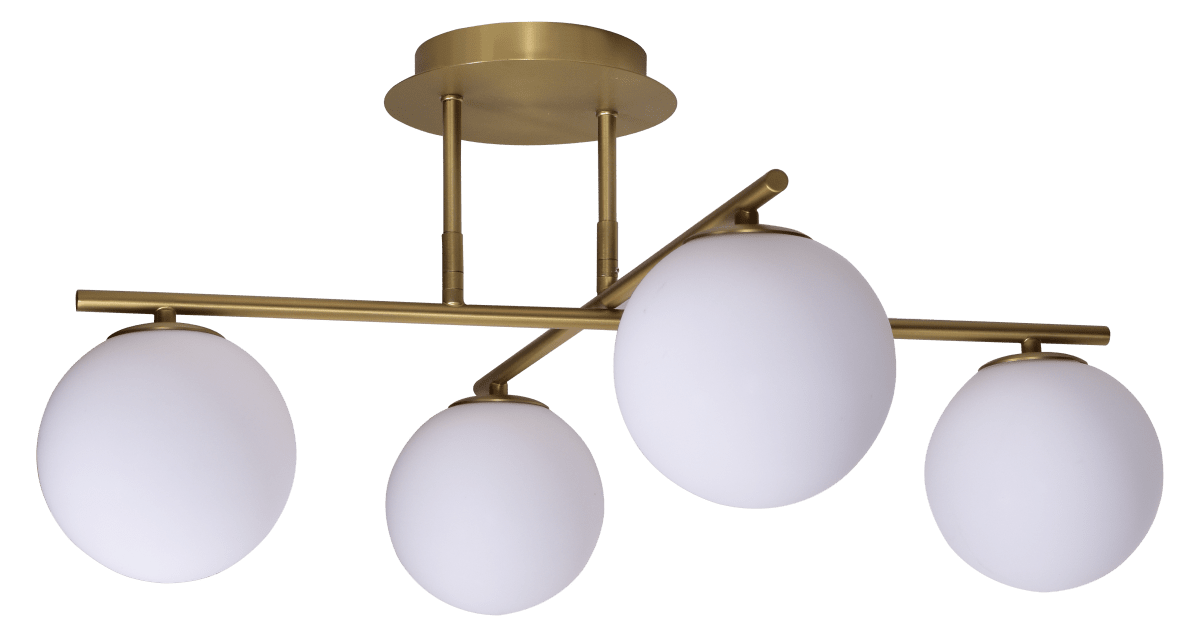 Globi 4 Ø65 Laiton brossé/blanc plafonnier De Nordic Lighting - Id&eacute;al pour les couloirs, les chambres ou les salons, il offre un &eacute;clairage d&eacute;coratif et g&eacute;n&eacute;ral de qualit&eacute;.