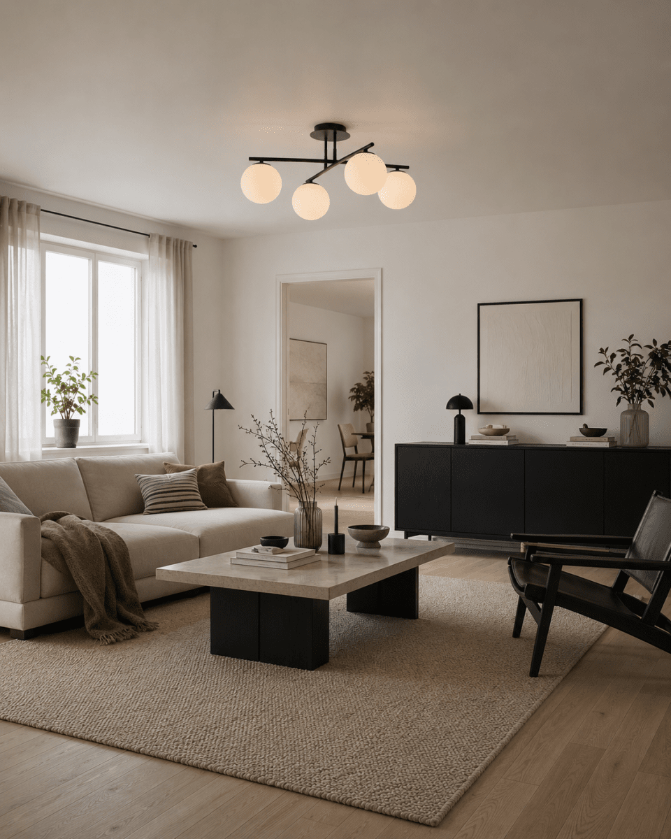 Globi 4 Ø65 Noir et blanc plafonnier De Nordic Lighting - Id&eacute;al pour les couloirs, les chambres ou les salons o&ugrave; l'on souhaite un plafonnier d&eacute;coratif offrant un bon &eacute;clairage g&eacute;n&eacute;ral.
