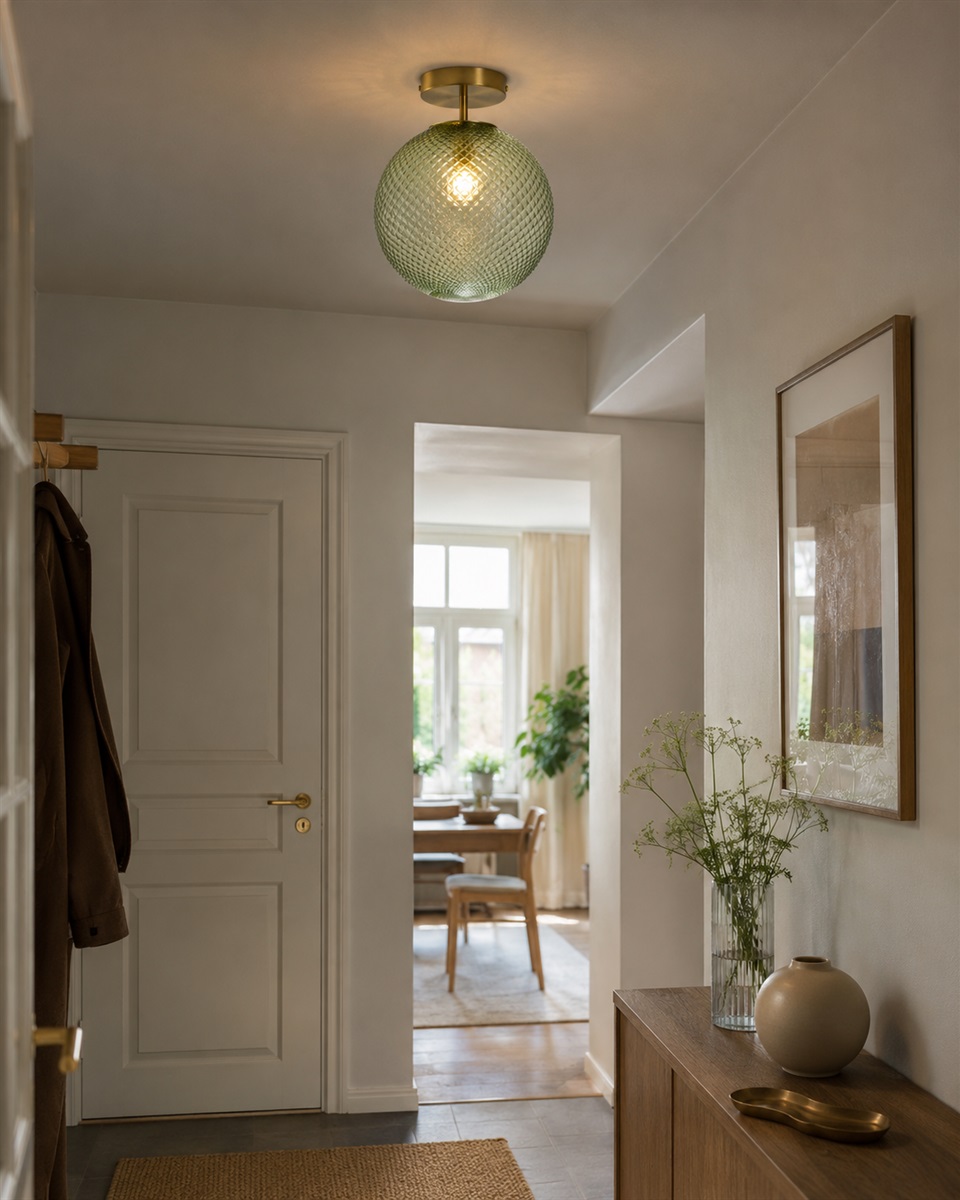 Korridor Ø25 Vert plafonnier De Lampan - Corridor est un plafonnier &eacute;l&eacute;gant qui allie mat&eacute;riaux classiques et style d&eacute;coratif.