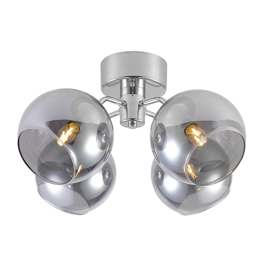  Umbrella Ø46 Chrome plafonnier De Lampan - Lorsque la lampe est allum&eacute;e, les abat-jour en verre fum&eacute; cr&eacute;ent une distribution lumineuse chaleureuse et belle dans la pi&egrave;ce et, en combinaison avec le m&eacute;tal chrom&eacute;, deviennent un d&eacute;tail d'ameublement &eacute;l&eacute;gant dans la maison.