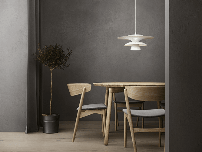 Picasso Ø50 Blanc mat suspension De Belid - La famille Picasso se compose de suspensions, de lampes de table et de lampadaires.