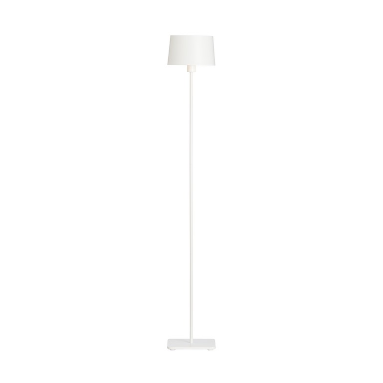 Cuub Blanc mat lampadaire De Herstal - Sa fine structure métallique et son abat-jour blanc mat lui confèrent une élégance intemporelle, tandis que la lampe diffuse une lumière douce et agréable.