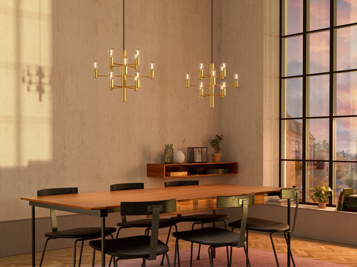 Manola 12 mini Ø45 Laiton satiné suspension De Herstal - Son design élégant en fait un élément central de votre intérieur et avec les sources lumineuses incluses, vous pourrez bientôt profiter d'une nouvelle dimension de style et de beauté.