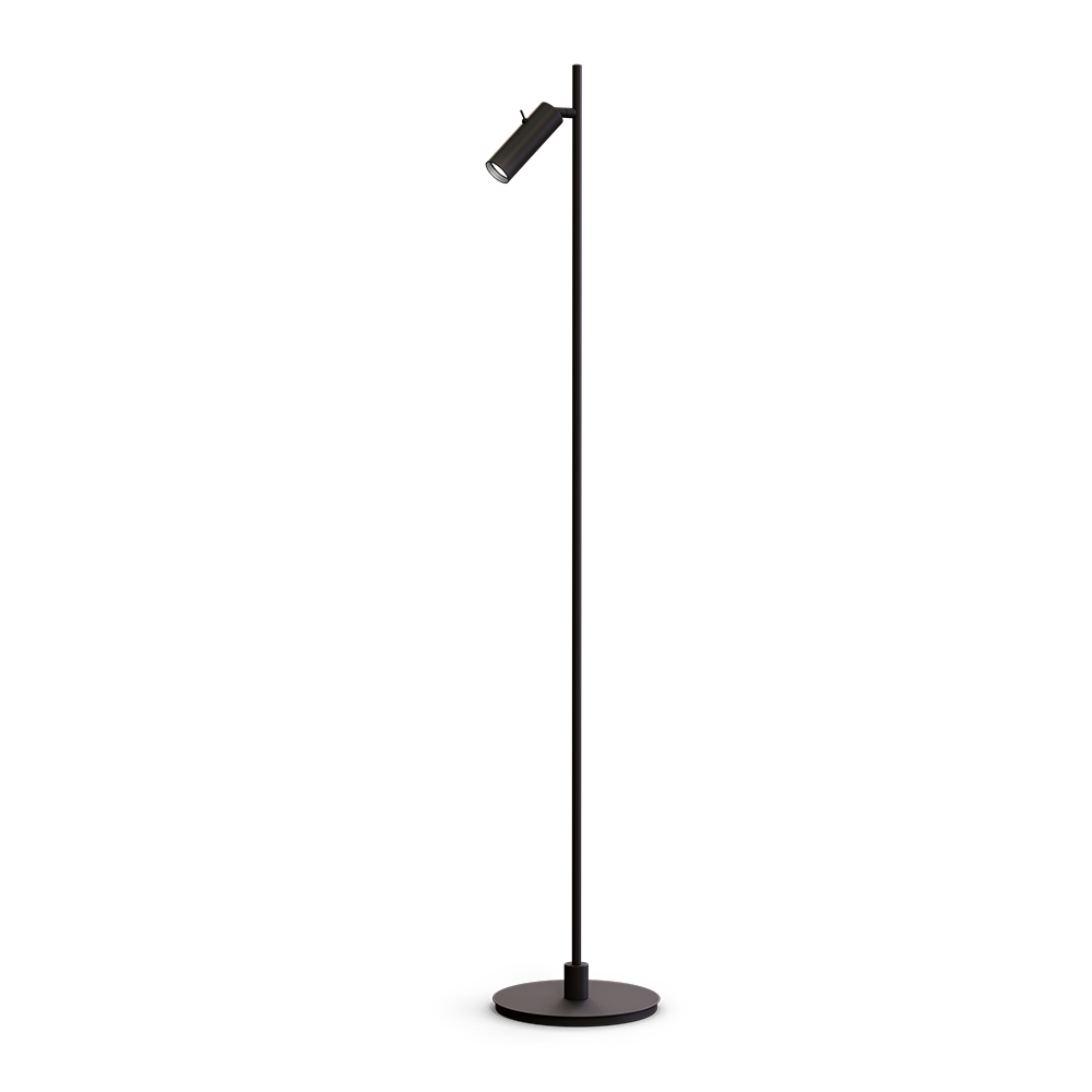 Pipeline 1 Noir mat lampadaire De Herstal - Avec une hauteur de 132,3 cm et un diam&egrave;tre de base de 20 cm, Pipeline offre une pr&eacute;sence stable et &eacute;l&eacute;gante adapt&eacute;e aux salons, chambres et bureaux &agrave; domicile.