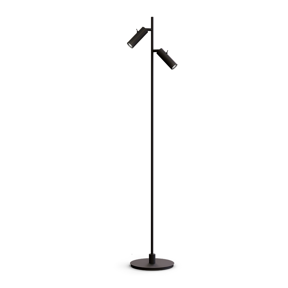 Pipeline 2 Noir mat lampadaire De Herstal - Avec une hauteur de 132,6 cm et un diam&egrave;tre de base de 20 cm, Pipeline offre une pr&eacute;sence stable et &eacute;l&eacute;gante adapt&eacute;e aux salons, chambres et bureaux &agrave; domicile.