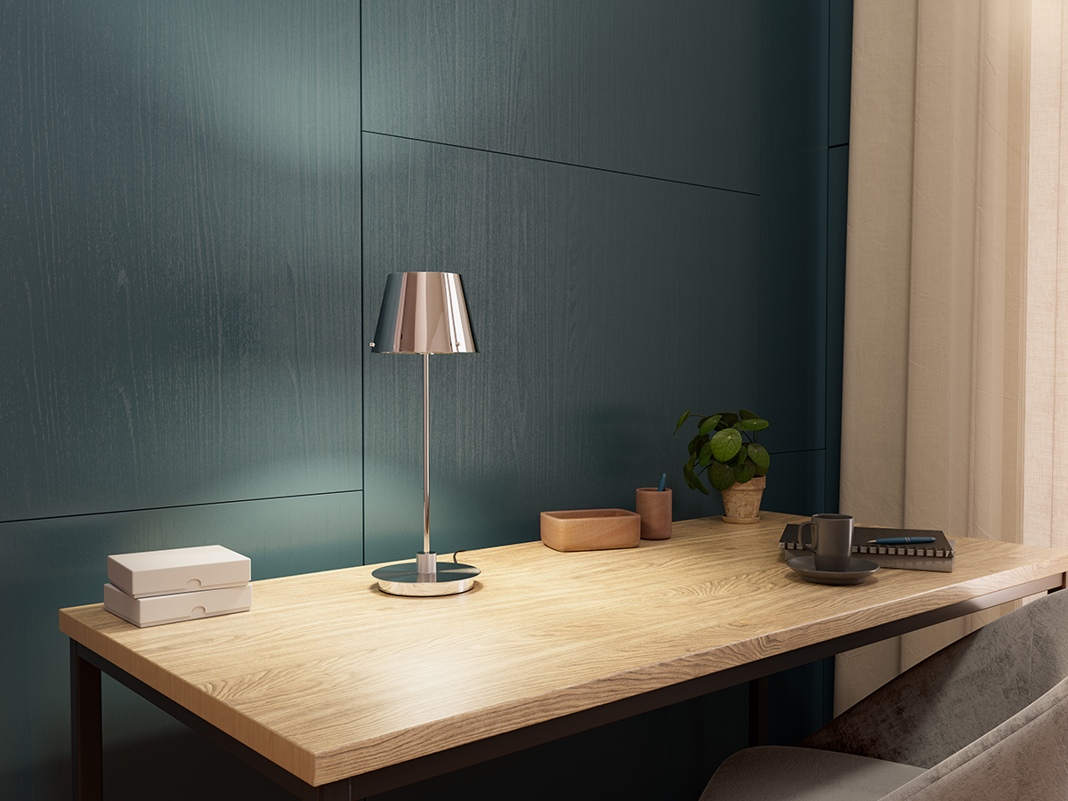 Gil il Grande 37cm Chrome lampe de table De Herstal - Sa surface réfléchissante lui confère une allure exclusive et en fait un élément décoratif de choix dans toute pièce.