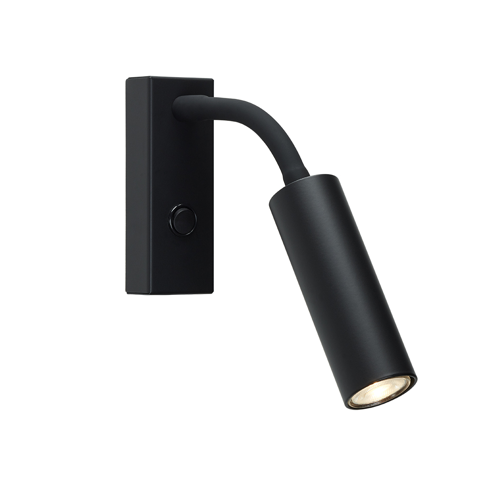 Pipeline Flex Noir mat lampe de lecture De Herstal - Avec une hauteur de seulement 12,5 cm, une largeur de 4,5 cm et une distance du mur de 22,4 cm, cette lampe &eacute;l&eacute;gante fournit une lumi&egrave;re parfaitement dirig&eacute;e pour lire ou cr&eacute;er une atmosph&egrave;re chaleureuse.