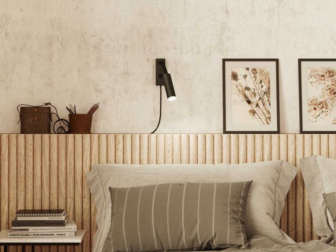 Pipeline Flex Noir mat lampe de lecture De Herstal - Avec une hauteur de seulement 12,5 cm, une largeur de 4,5 cm et une distance du mur de 22,4 cm, cette lampe &eacute;l&eacute;gante fournit une lumi&egrave;re parfaitement dirig&eacute;e pour lire ou cr&eacute;er une atmosph&egrave;re chaleureuse.