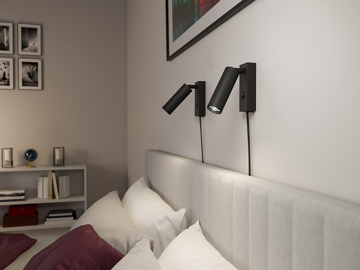 Pipeline Noir mat lampe de lecture De Herstal - Avec une hauteur de seulement 12,5 cm et une distance de 15,6 cm du mur, cette élégante lampe offre l'éclairage directionnel parfait pour lire ou pour créer une atmosphère chaleureuse.