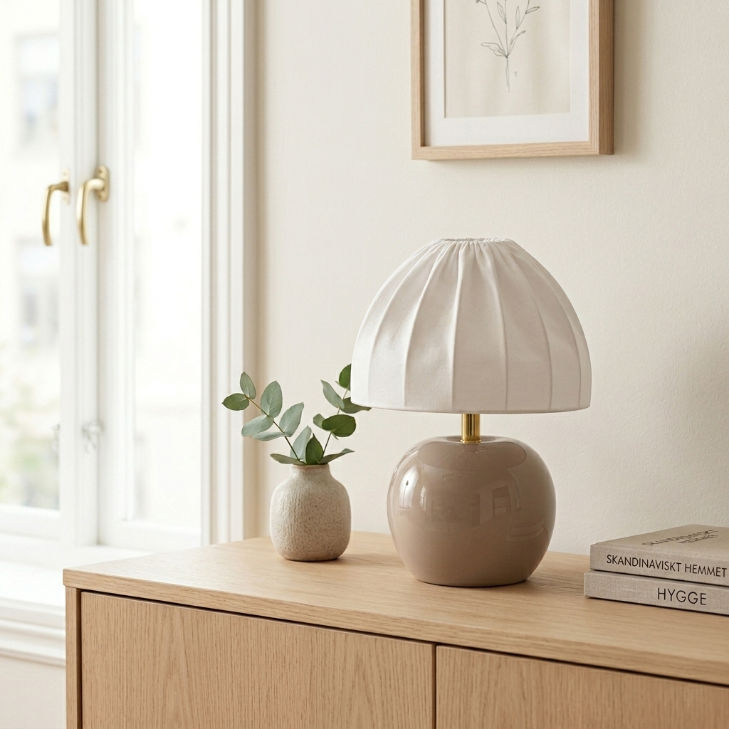 Peach 27cm Beige lampe de table De Cottex - Peach est id&eacute;ale sur une table d'appoint, une table de chevet ou pr&egrave;s d'une fen&ecirc;tre.