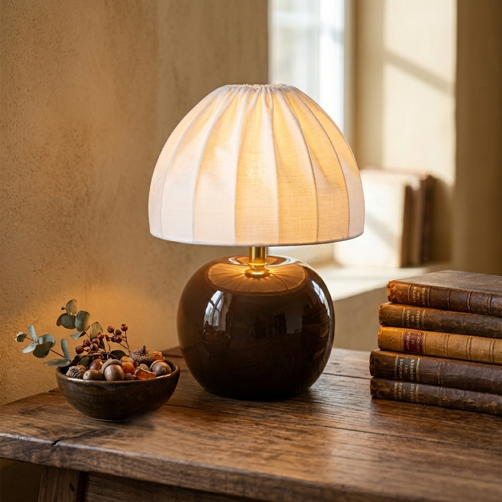 Peach 27cm Brun lampe de table De Cottex - Peach est id&eacute;ale sur une table d'appoint, une table de chevet ou pr&egrave;s d'une fen&ecirc;tre.
