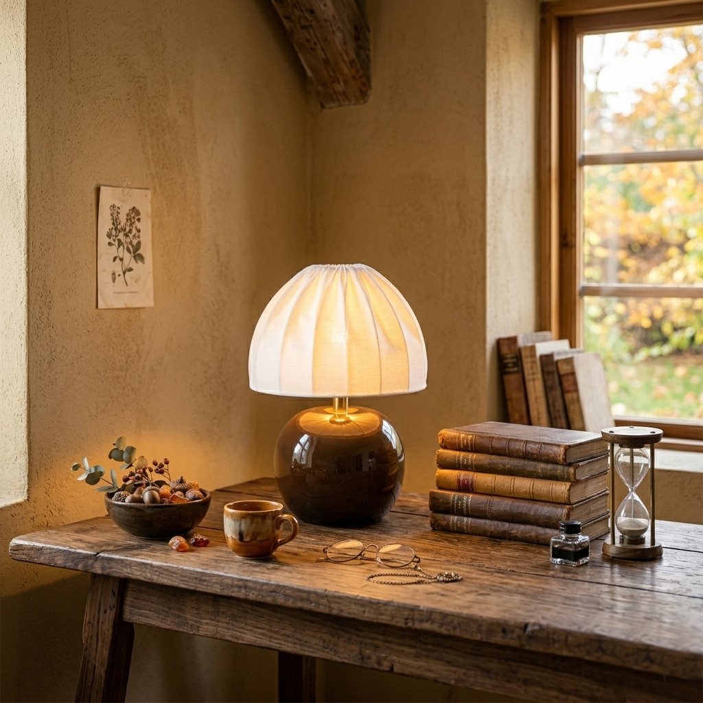 Peach 27cm Brun lampe de table De Cottex - Peach est id&eacute;ale sur une table d'appoint, une table de chevet ou pr&egrave;s d'une fen&ecirc;tre.