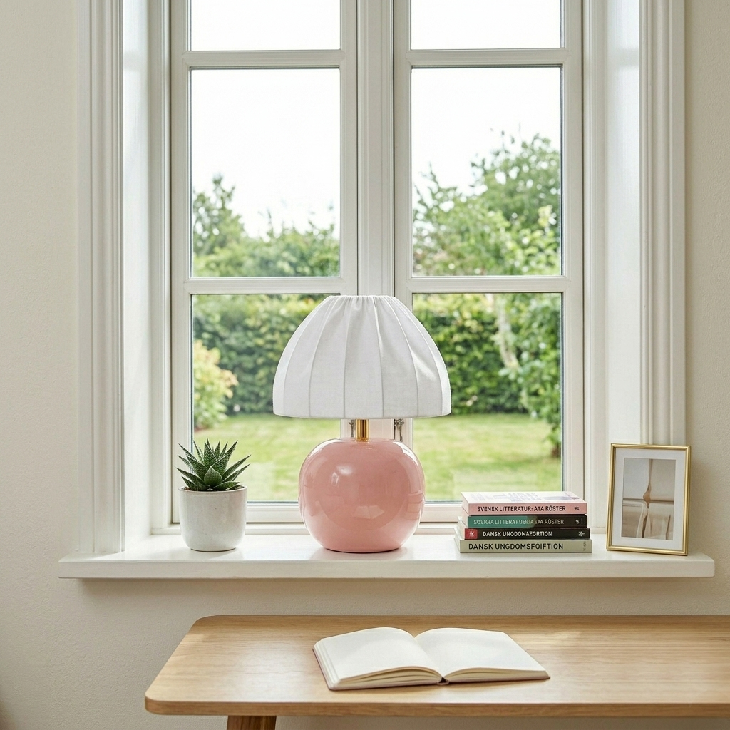 Peach 27cm Rose lampe de table De Cottex - Peach est id&eacute;ale sur une table d'appoint, une table de chevet ou pr&egrave;s d'une fen&ecirc;tre.