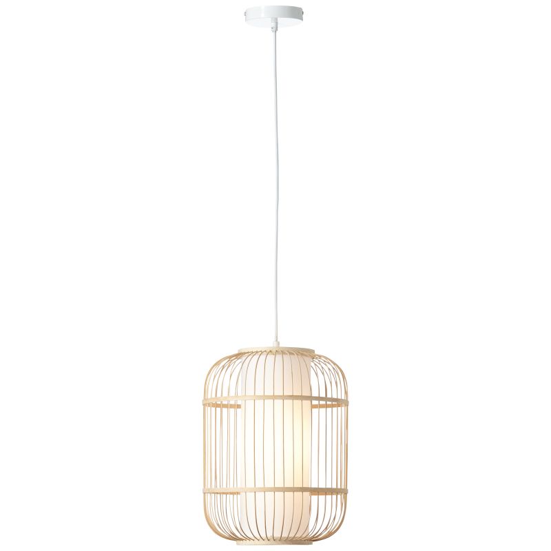 Bones Ø30 Bois suspension De Brilliant - L'abat-jour est recouvert d'un tissu blanc de haute qualité, offrant une douce diffusion lumineuse, tandis que les détails en bambou, un matériau renouvelable et respectueux de l'environnement, contribuent à une ambiance naturelle et chaleureuse.