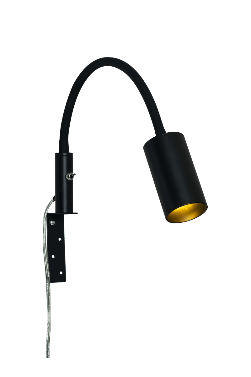 Hugin Flex Noir lampe de lecture De Aneta Lighting - Un bras flexible recouvert de silicone permet d'orienter facilement la lumi&egrave;re dans la direction souhait&eacute;e.