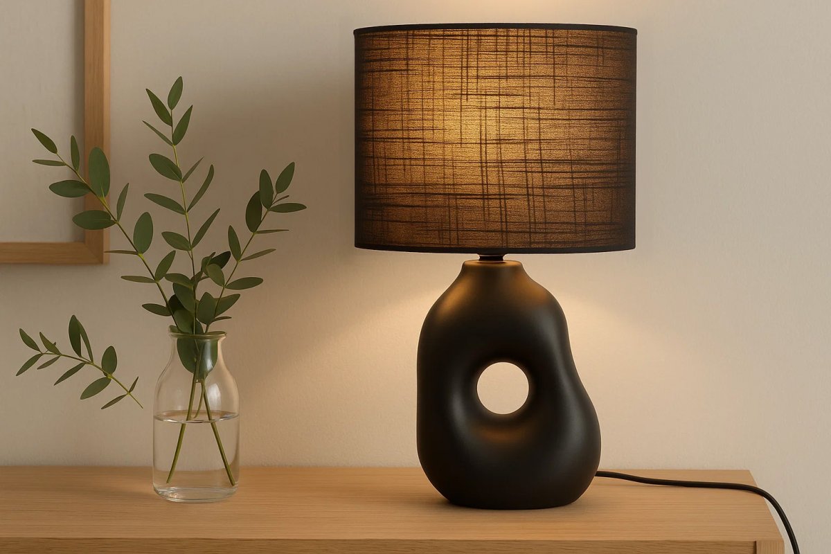 Pikazo 45cm Noir lampe de table De Lampan - Elle est fournie avec un câble en plastique noir de 1,8 m de long, équipé d'un interrupteur et d'une prise.