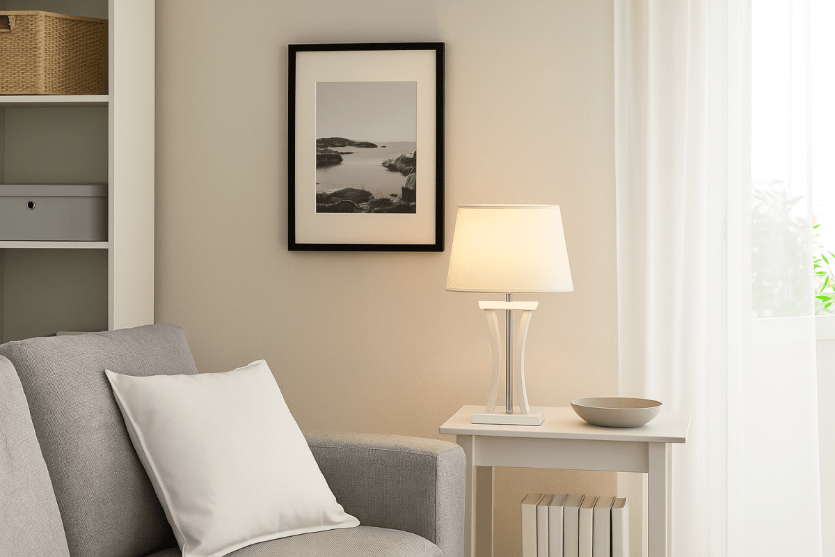 Pilastro 48cm Blanc lampe de table De Lampan - Avec son &eacute;l&eacute;gant abat-jour textile blanc ovale et sa base en m&eacute;tal unique, il fait une impression &eacute;l&eacute;gante, que vous le placiez dans le salon, la chambre ou sur le balcon.