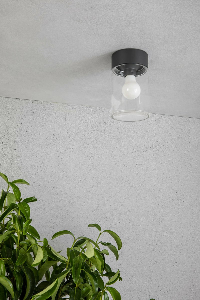 Kila Gris lampe d’extérieur De Faro Barcelona - Le plafonnier gris fonc&eacute; est parfait pour les entr&eacute;es, les porches et les terrasses.