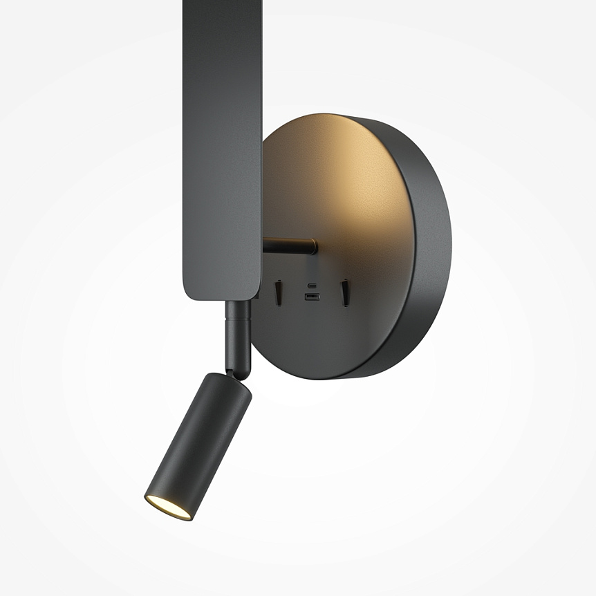 Combo 52cm Noir lampe de lecture De Maytoni - Il &eacute;met une lumi&egrave;re douce et indirecte vers le mur et dispose &eacute;galement d'un spot mobile - parfait comme lampe de chevet dans la chambre.