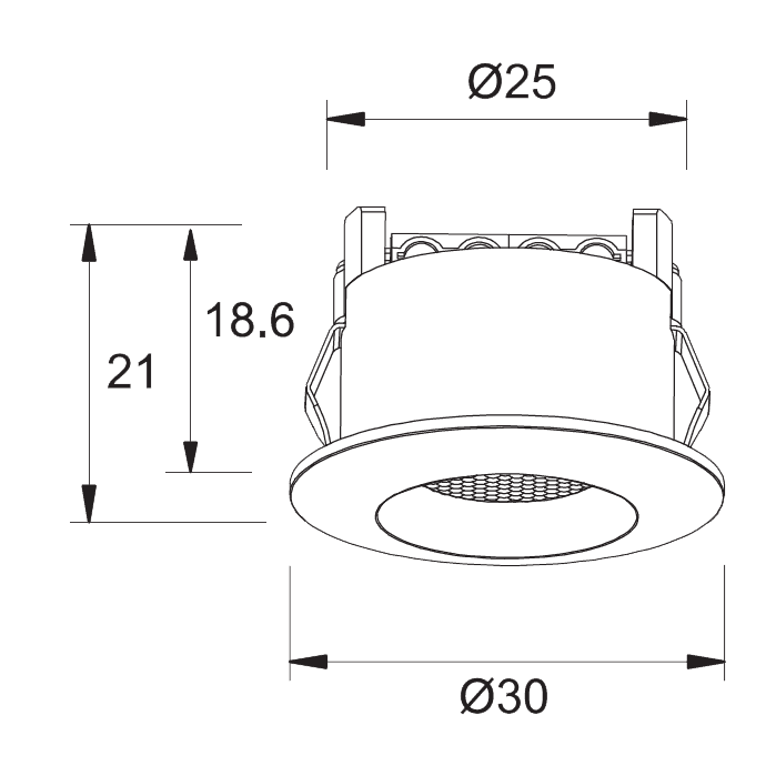 Q-20 Mini Downlight 3000K Pack De 10 Blanc De Designlight - Ce spot encastr&eacute; est id&eacute;al pour les embrasures de fen&ecirc;tres et les meubles et sa profondeur d'installation minimale est de seulement 19 mm.