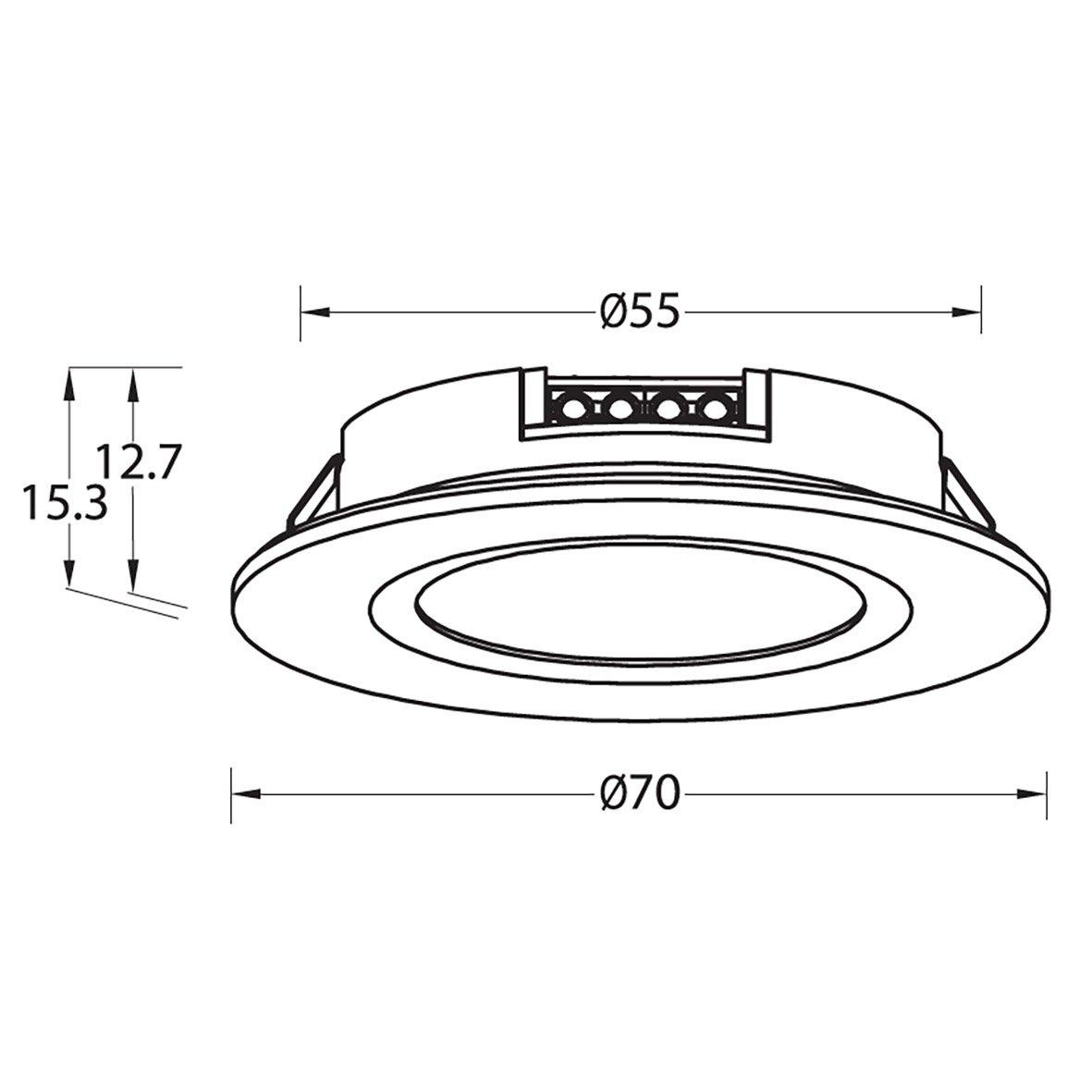 Q-36 Downlight 3000K Noir De Designlight - Avec un diam&egrave;tre de per&ccedil;age de 55 mm, une profondeur d'encastrement de 13 mm et un diam&egrave;tre de 70 mm, elle convient &agrave; la plupart des lampes similaires.