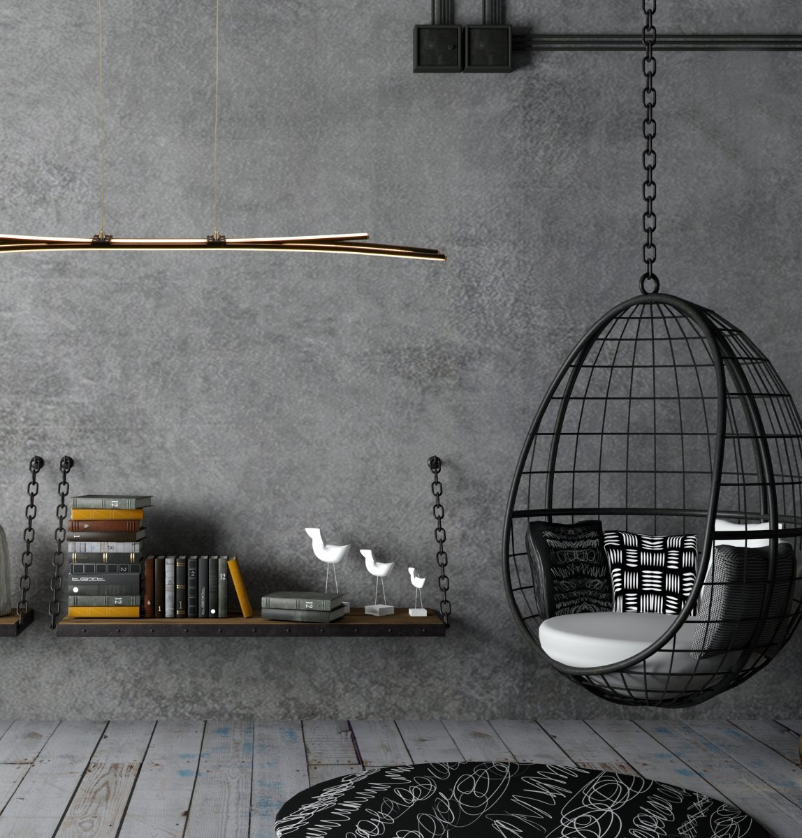 Svala 114cm Noir suspension De Aneta Lighting - Cache-piton en m&eacute;tal avec suspension &agrave; crochet et borne de connexion, montage sur prise de lampe possible.