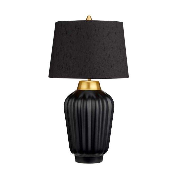 Bexley 56cm Noir lampe de table De Elstead Lighting - Den levereras med en avsmalnande lampsk&auml;rm i svart konstsilke med en m&auml;ssingf&auml;rgad insida, handgjord i Storbritannien.