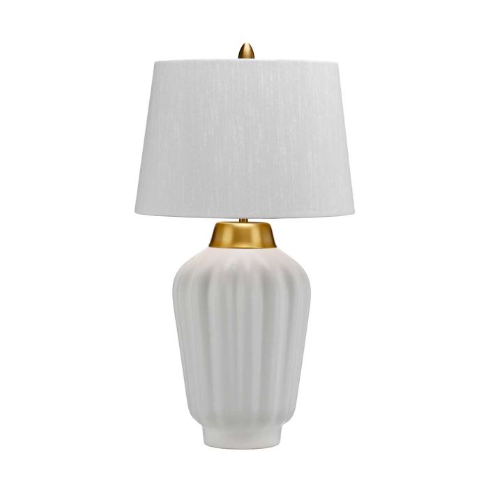Bexley 56cm Blanc lampe de table De Elstead Lighting - Den levereras med en avsmalnande lampsk&auml;rm i ljus elfenbensf&auml;rgad konstsilke med en m&auml;ssingf&auml;rgad insida, handgjord i Storbritannien.