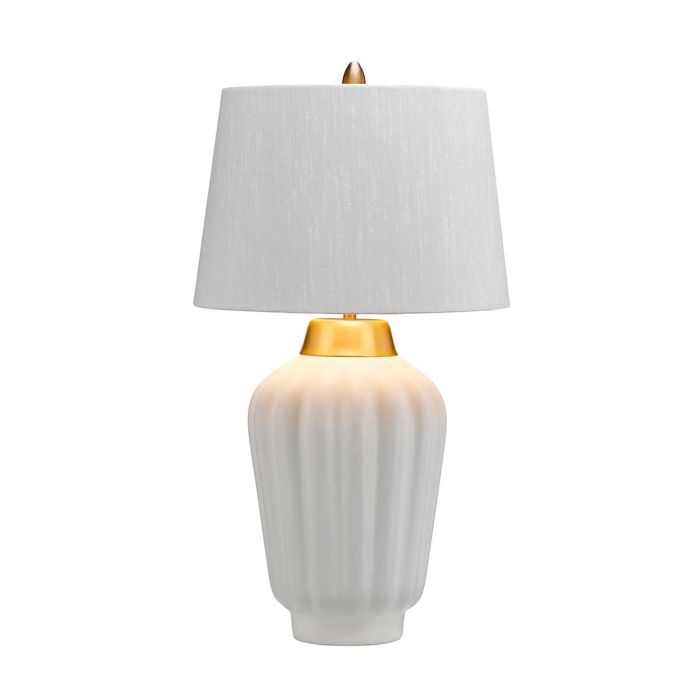 Bexley 56cm Blanc lampe de table De Elstead Lighting - Den levereras med en avsmalnande lampsk&auml;rm i ljus elfenbensf&auml;rgad konstsilke med en m&auml;ssingf&auml;rgad insida, handgjord i Storbritannien.