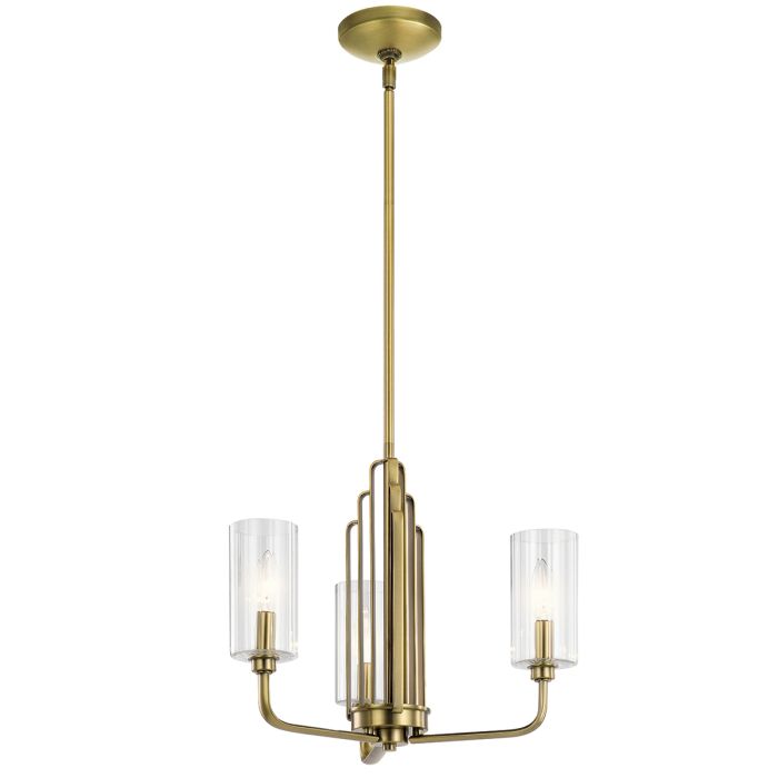 Kimrose Ø45 Laiton brossé suspension De Elstead Lighting - Les abat-jour cylindriques en verre sont transparents et présentent des rainures verticales, créant un effet d'éclairage unique et subtil.