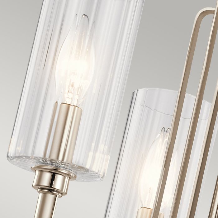 Kimrose Ø45 Nickel suspension De Elstead Lighting - Les abat-jour cylindriques en verre sont transparents et présentent des rainures verticales, créant un effet d'éclairage unique et subtil.