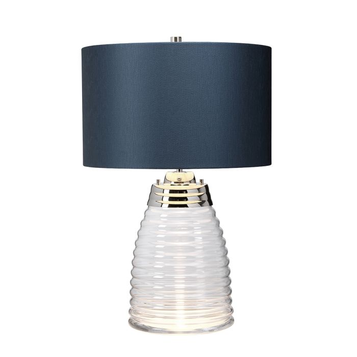 Milne 64cm Bleu lampe de table De Elstead Lighting - Till sk&auml;rmen beh&ouml;vs en E27 ljusk&auml;lla (ej inkluderad) och till basen ing&aring;r en utbytbar 8W LED GU10-lampa, som ger 560 lumen vid en f&auml;rgtemperatur p&aring; 3000K.