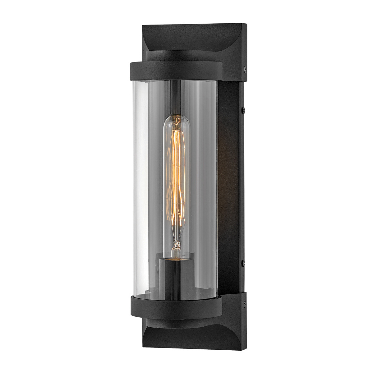 Pearson Noir lampe d’extérieur De Elstead Lighting - Tillverkad av aluminium, m&auml;ssing och glas, erbjuder den en robust och h&ouml;gkvalitativ konstruktion med en vacker texturerad svart finish.