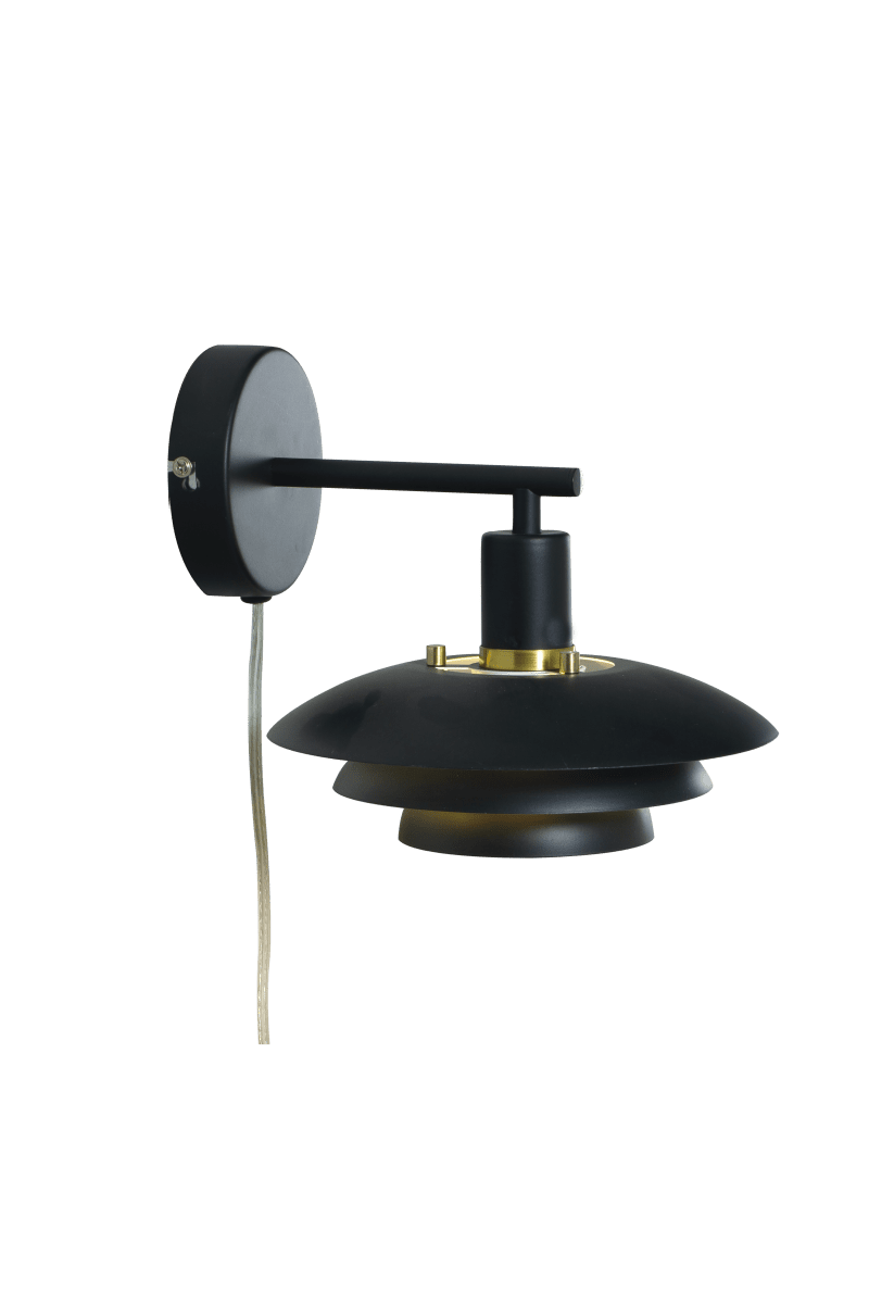 Epsilon 24cm Noir applique murale De Aneta Lighting - L'applique murale Epsilon, au design classique et &agrave; l'esth&eacute;tique moderne, est dot&eacute;e d'un abat-jour m&eacute;tallique en trois parties qui diffuse agr&eacute;ablement la lumi&egrave;re et pr&eacute;vient l'&eacute;blouissement.