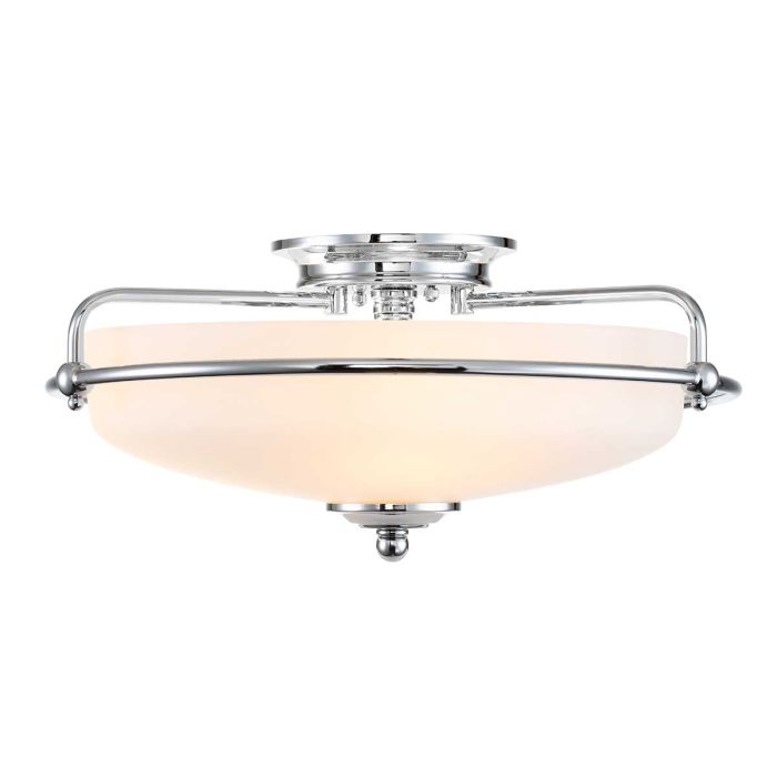 Griffin Ø42 Chrome plafonnier De Elstead Lighting - Den etsade sk&auml;rmen &auml;r vitm&aring;lad p&aring; insidan, vilket sprider ljuset j&auml;mnt och skapar en behaglig belysning i hemmet.