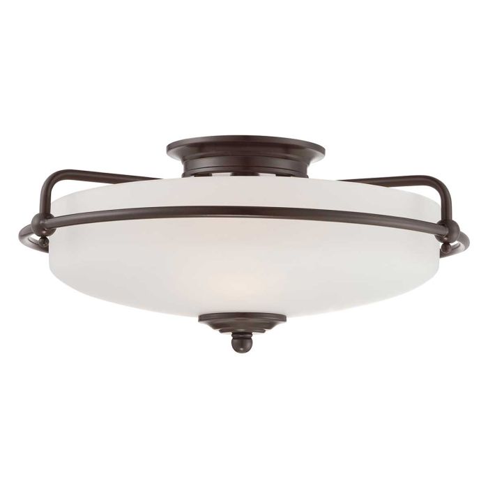 Griffin Ø42 Bronze plafonnier De Elstead Lighting - Den etsade sk&auml;rmen &auml;r vitm&aring;lad p&aring; insidan, vilket sprider ljuset j&auml;mnt och skapar en behaglig belysning i hemmet.