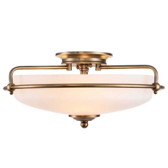 Griffin Ø42 Laiton plafonnier De Elstead Lighting - Den etsade sk&auml;rmen &auml;r vitm&aring;lad p&aring; insidan, vilket sprider ljuset j&auml;mnt och skapar en behaglig belysning i hemmet.