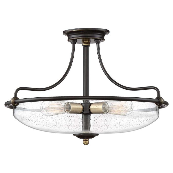 Griffin Ø53 Bronze plafonnier De Elstead Lighting - Den klara bubbelglas-sk&auml;rmen framh&auml;ver ljusk&auml;llorna och ger en bra och fin ljusspridning i rummet.