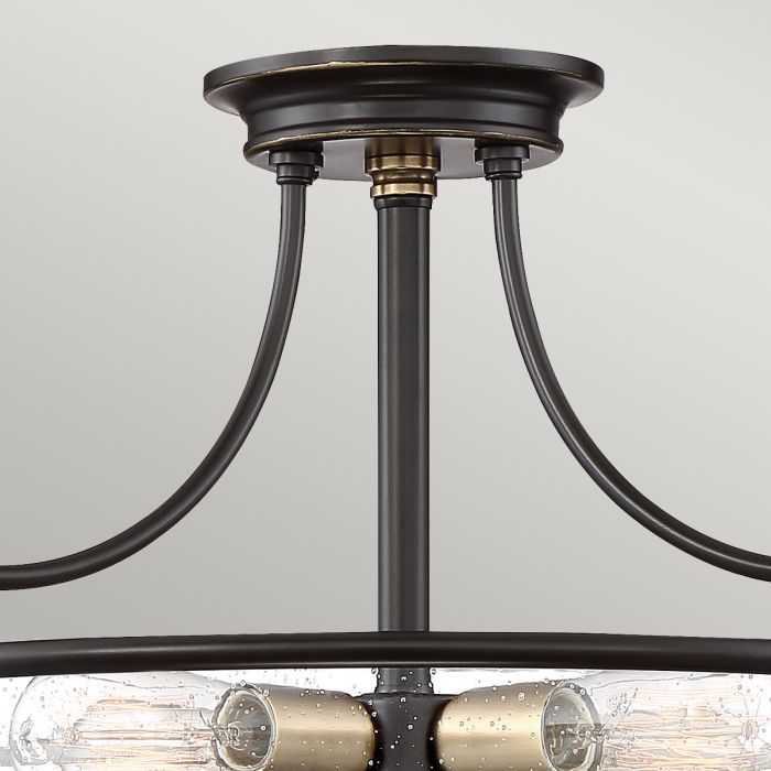 Griffin Ø53 Bronze plafonnier De Elstead Lighting - Den klara bubbelglas-sk&auml;rmen framh&auml;ver ljusk&auml;llorna och ger en bra och fin ljusspridning i rummet.