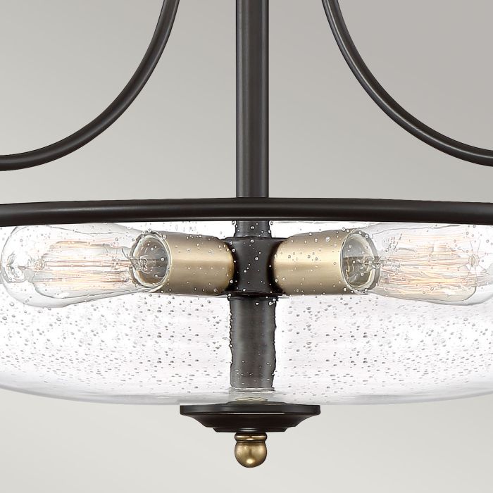 Griffin Ø53 Bronze plafonnier De Elstead Lighting - Den klara bubbelglas-sk&auml;rmen framh&auml;ver ljusk&auml;llorna och ger en bra och fin ljusspridning i rummet.