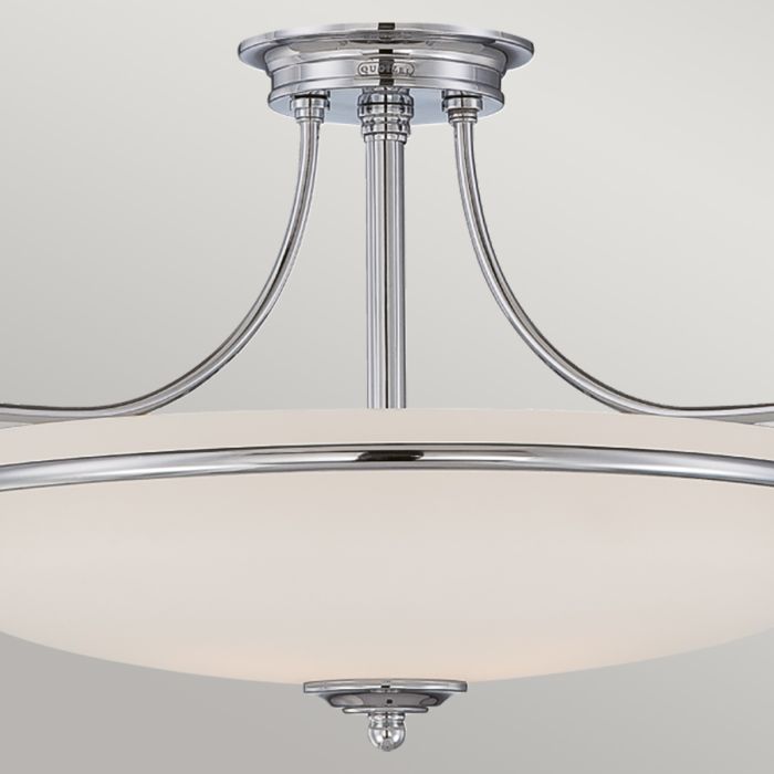 Griffin Ø42 Chrome plafonnier De Elstead Lighting - Den etsade sk&auml;rmen &auml;r vitm&aring;lad p&aring; insidan, vilket sprider ljuset j&auml;mnt och skapar en behaglig belysning i hemmet.