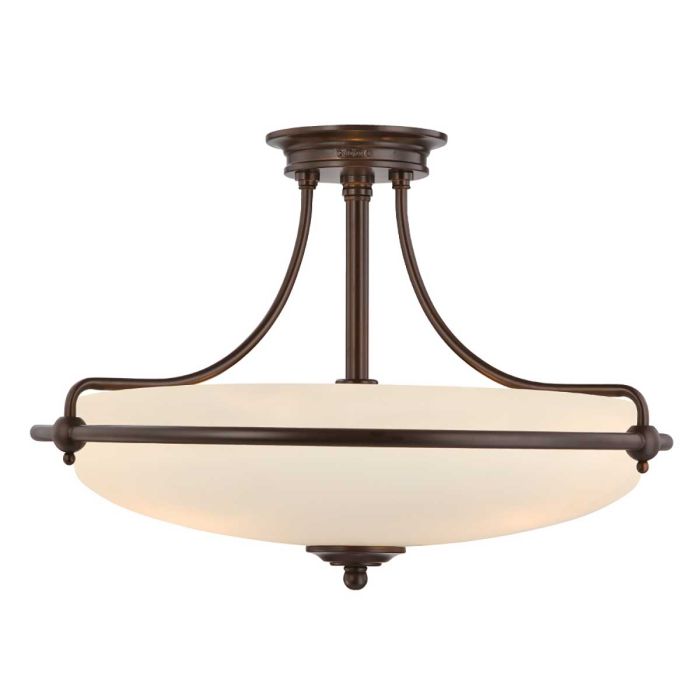 Griffin Ø53 Bronze plafonnier De Elstead Lighting - Den etsade sk&auml;rmen &auml;r vitm&aring;lad p&aring; insidan, vilket sprider ljuset j&auml;mnt och skapar en behaglig belysning i hemmet.