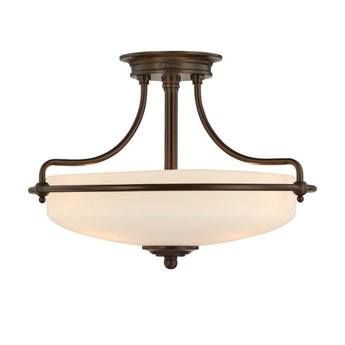 Griffin Ø42 Bronze plafonnier De Elstead Lighting - Den etsade sk&auml;rmen &auml;r vitm&aring;lad p&aring; insidan, vilket sprider ljuset j&auml;mnt och skapar en behaglig belysning i hemmet.