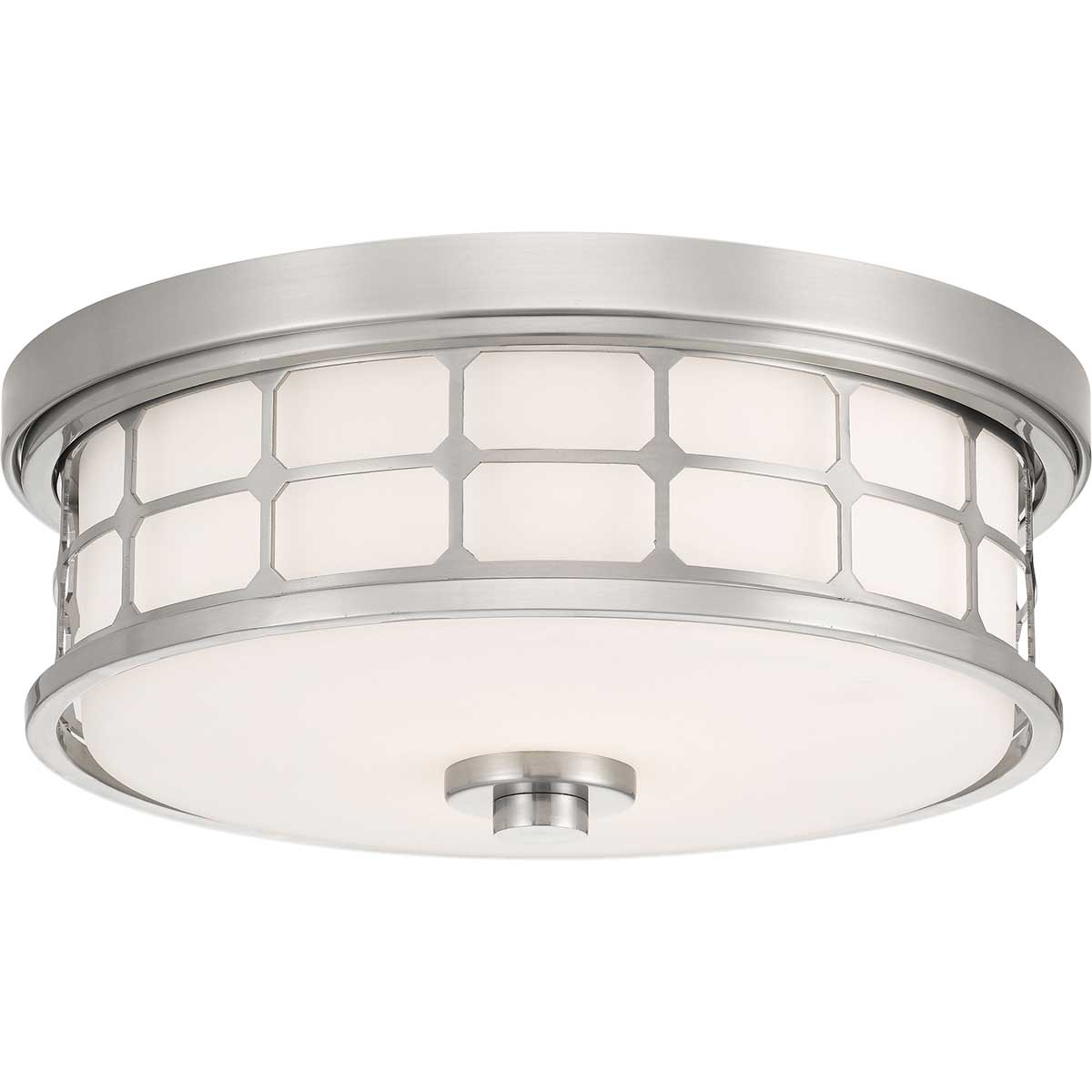 Guardian Ø35 Nickel brossé lampe de salle de bain De Elstead Lighting - La finition en nickel bross&eacute; et le cadre g&eacute;om&eacute;trique conf&egrave;rent &agrave; la lampe un aspect &eacute;l&eacute;gant, tandis que le verre opale cr&eacute;e une lumi&egrave;re agr&eacute;able et douce.