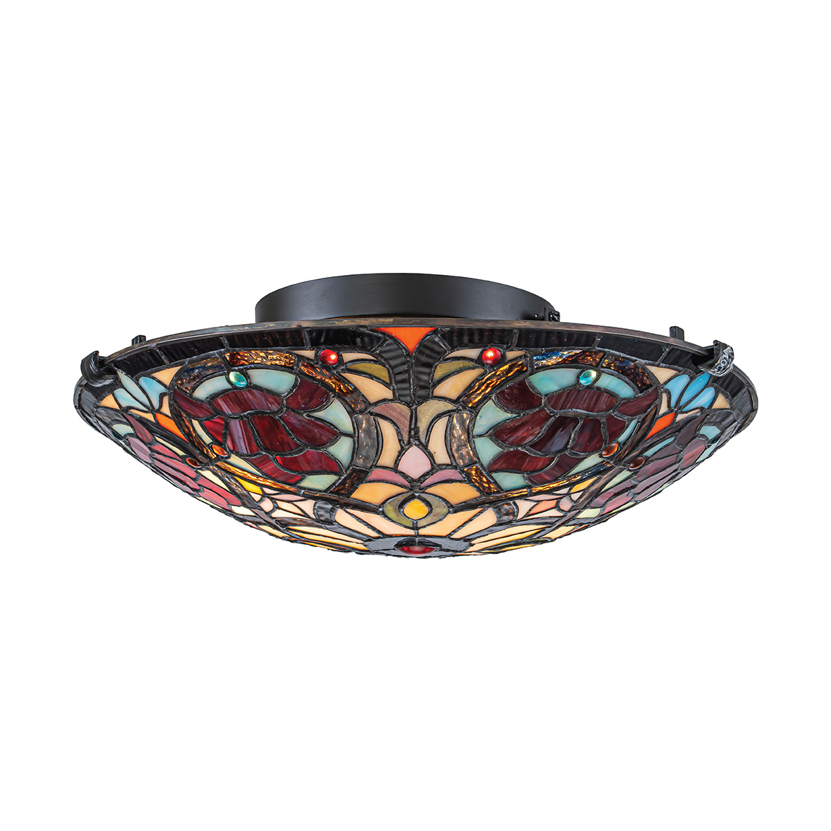 Larissa Ø42 Multicolore De Elstead Lighting - Son abat-jour en forme de bol est réalisé en verre acrylique coloré dans de magnifiques nuances de rouge, bleu, rose et jaune, créant un motif riche et vibrant.