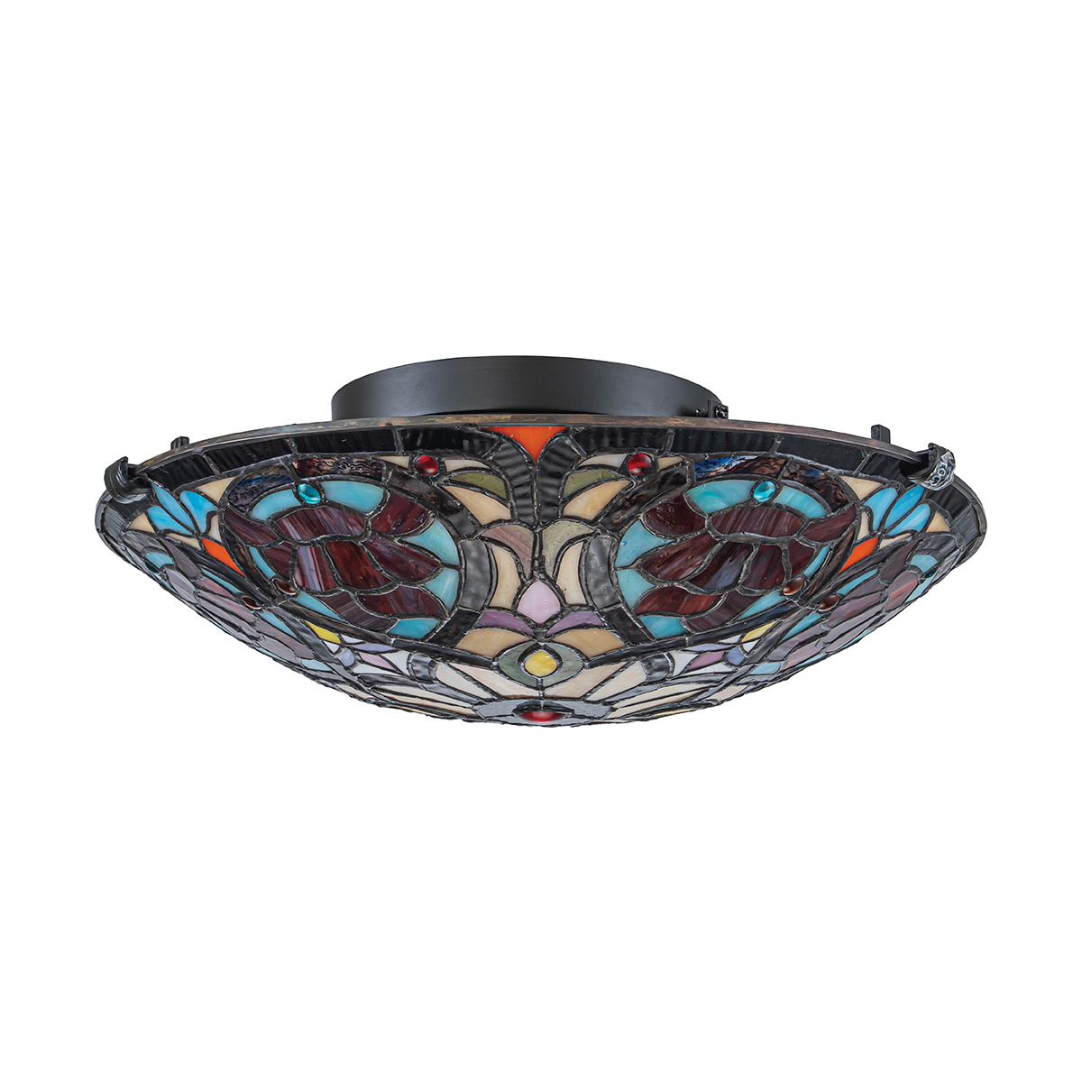 Larissa Ø42 Multicolore De Elstead Lighting - Son abat-jour en forme de bol est réalisé en verre acrylique coloré dans de magnifiques nuances de rouge, bleu, rose et jaune, créant un motif riche et vibrant.