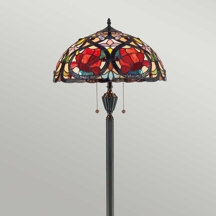 Larissa Multicolore De Elstead Lighting - Il est con&ccedil;u dans des tons de bijoux riches et des pastels doux et dispos&eacute; selon un motif Art Nouveau classique.