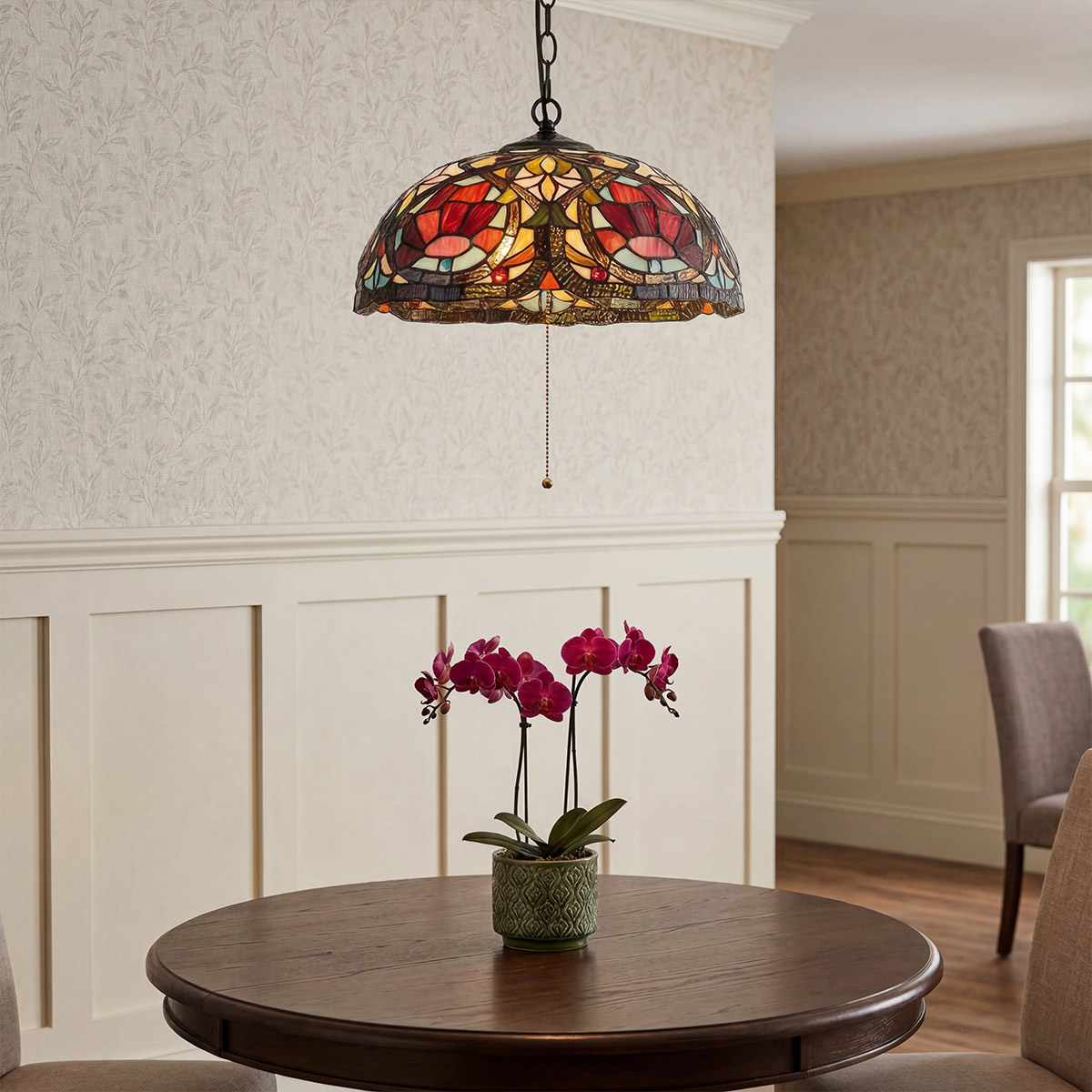 Larissa Ø38 Multicolore De Elstead Lighting - Larissa est une suspension d&eacute;corative de style Tiffany classique, fabriqu&eacute;e en acier avec une magnifique finition bronze vieilli.