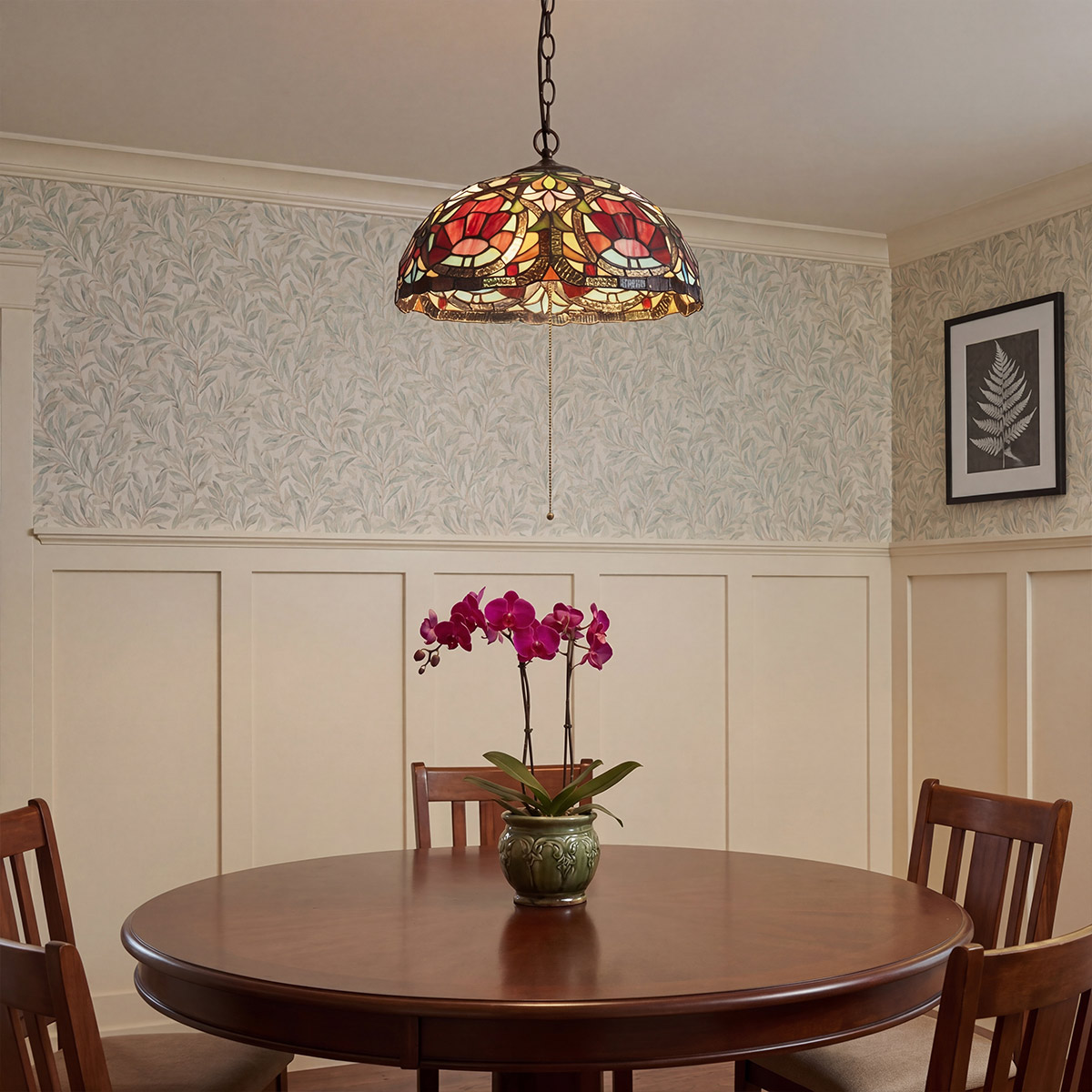 Larissa Ø38 Multicolore De Elstead Lighting - Larissa est une suspension d&eacute;corative de style Tiffany classique, fabriqu&eacute;e en acier avec une magnifique finition bronze vieilli.