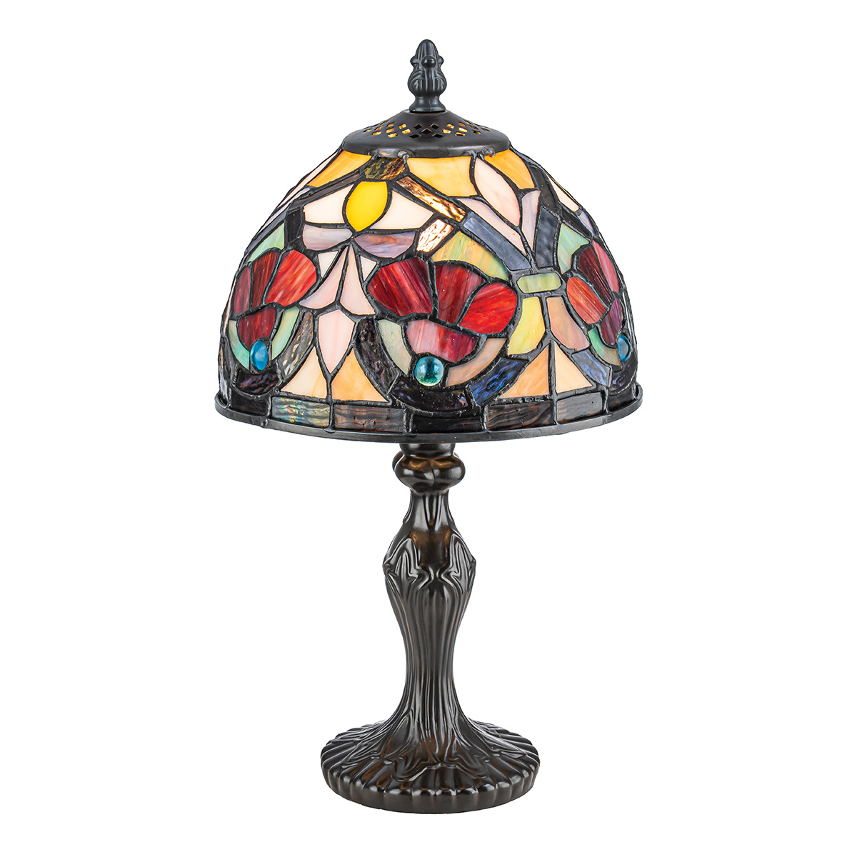 Larissa 37cm Multicolore De Elstead Lighting - Larissa est une lampe de table décorative de style Tiffany classique, fabriquée en acier avec une élégante finition bronze vieilli.